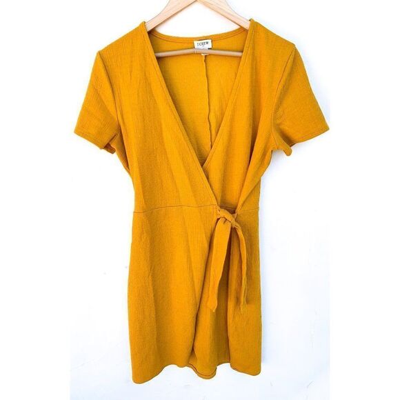 J Crew Factory Mustard Yellow Textured Knit Faux Wrap Dress ak924 - Picture 1 of 8